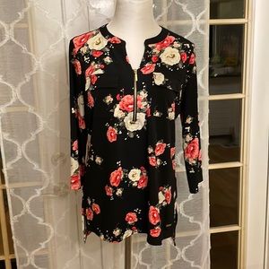 Ellen Tracy 3/4 Sleeve Black Floral Blouse S
